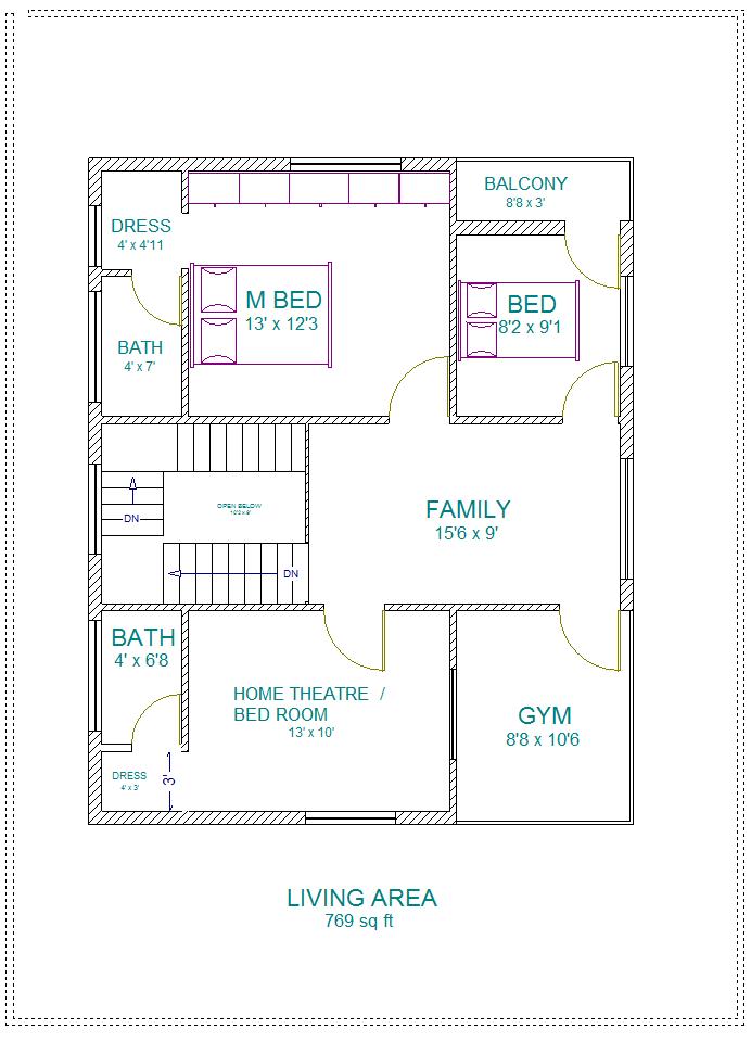 40x60 Site Vastu First Floor Plan West Series W2